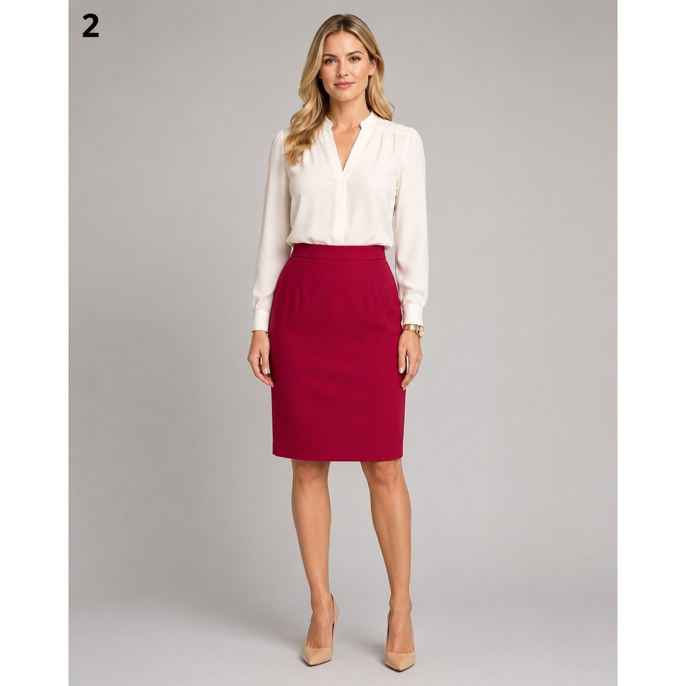 Vintage Talbots Pencil Skirt Womens 10 Red Triacetate Polyester Blend‎ Pleated